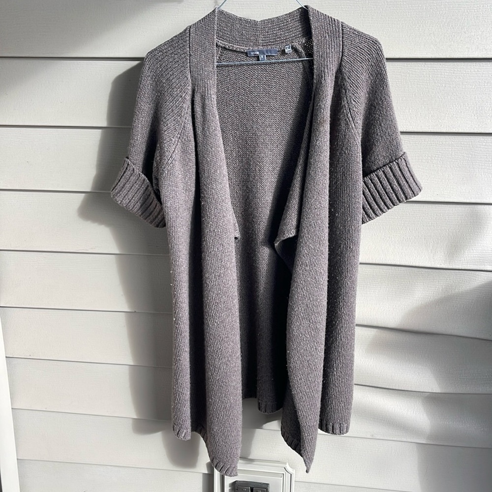 Vince Womens‎ Short Sleeve Open Front Cardigan Sweater Brown Wool Small